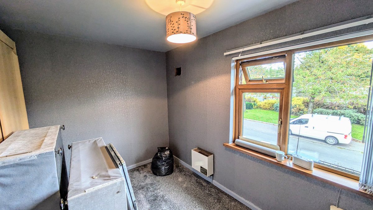 Just finished this bedroom. It was in a right state plus 2 layers of paper. All stripped off and prepd. Ceiling, W/W redone and papered again. Terrible paper to hang but looked good. Time to rest now!