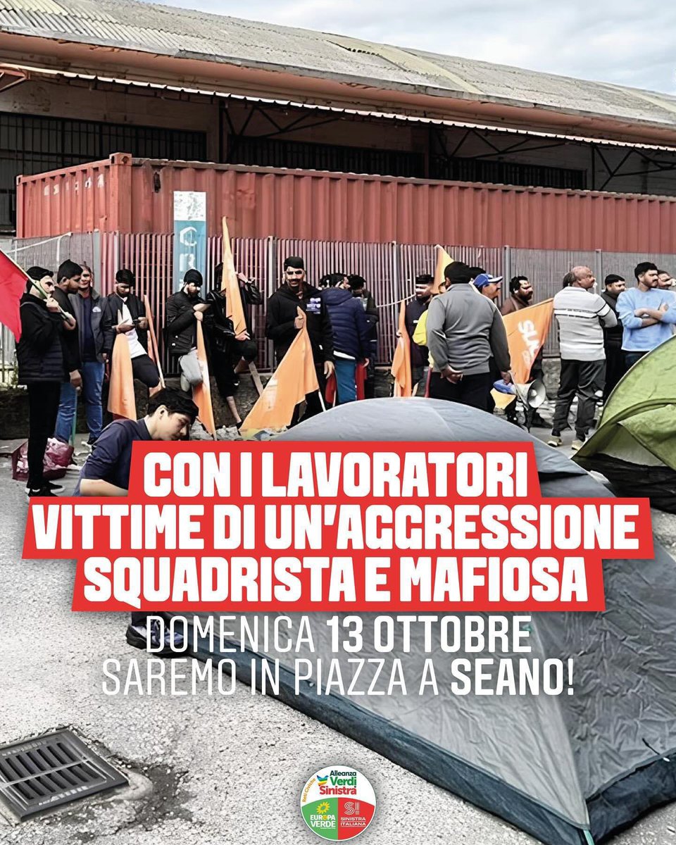 dariodanti77's tweet image. Oggi, Domenica 13 ottobre, saremo alla manifestazione indetta da Sudd Cobas a Seano.

Ci saremo per esprimere la nostra solidarietà ai lavoratori, vittime di una vera e propria aggressione squadrista e di stampo mafioso. 

#AlleanzaVerdiSinistra #SinistraItaliana #Seano #Toscana