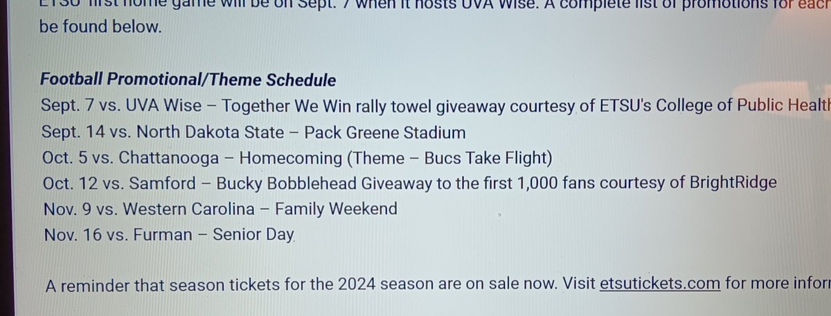 david_usary's tweet photo. Huge comeback win for the BUCS yesterday! But I still need to ask what happened to the Bucky Bobblehead giveaway? I bought tickets to this particular game (a month ago), and arrived an hour and a half before gates opened, so I could get one... What happened ? @etsufootball https://t.co/rqopuhV6Wx
