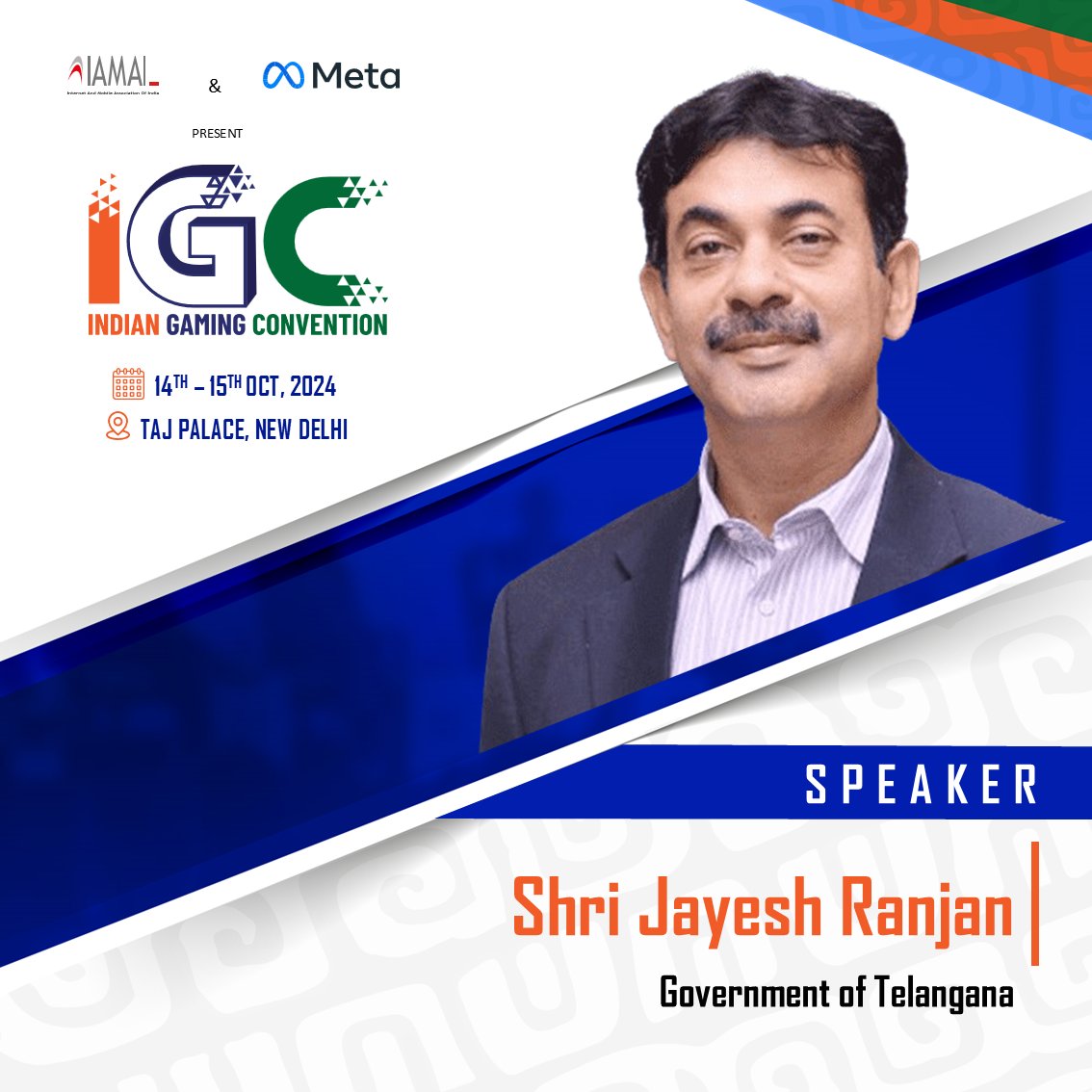 IAMAIForum's tweet image. We are delighted to announce that Shri Jayesh Ranjan, Government of Telangana, will share his invaluable insights at the Indian Gaming Convention 2024!

#IGC #IndianGamingConvention #IGC2024 #GamingSuperpower #SpeakerAnnouncement #GamingIndustry
