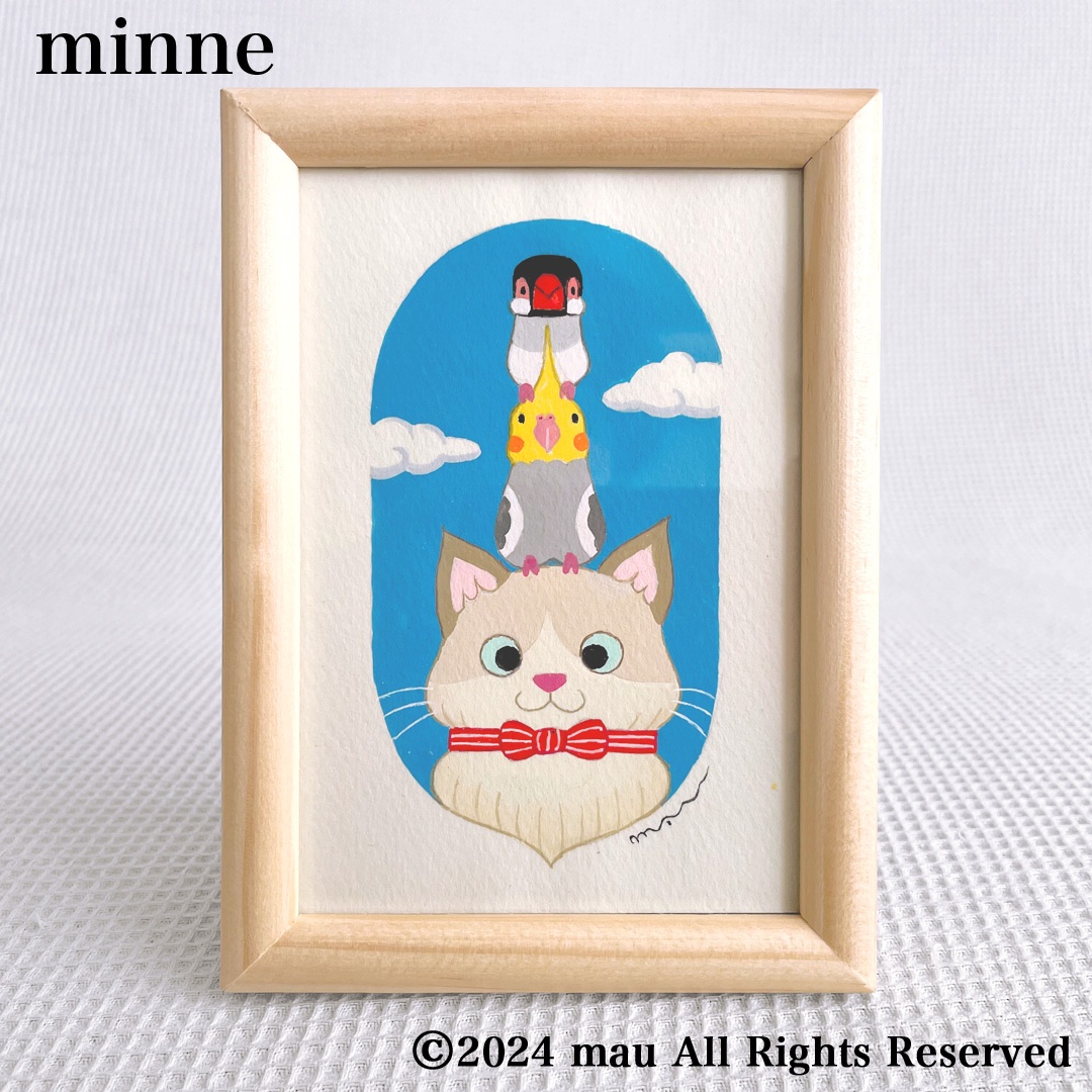 原画「ハチワレ猫と小鳥ブレーメン 原画「ハチワレ猫と小鳥のポップ