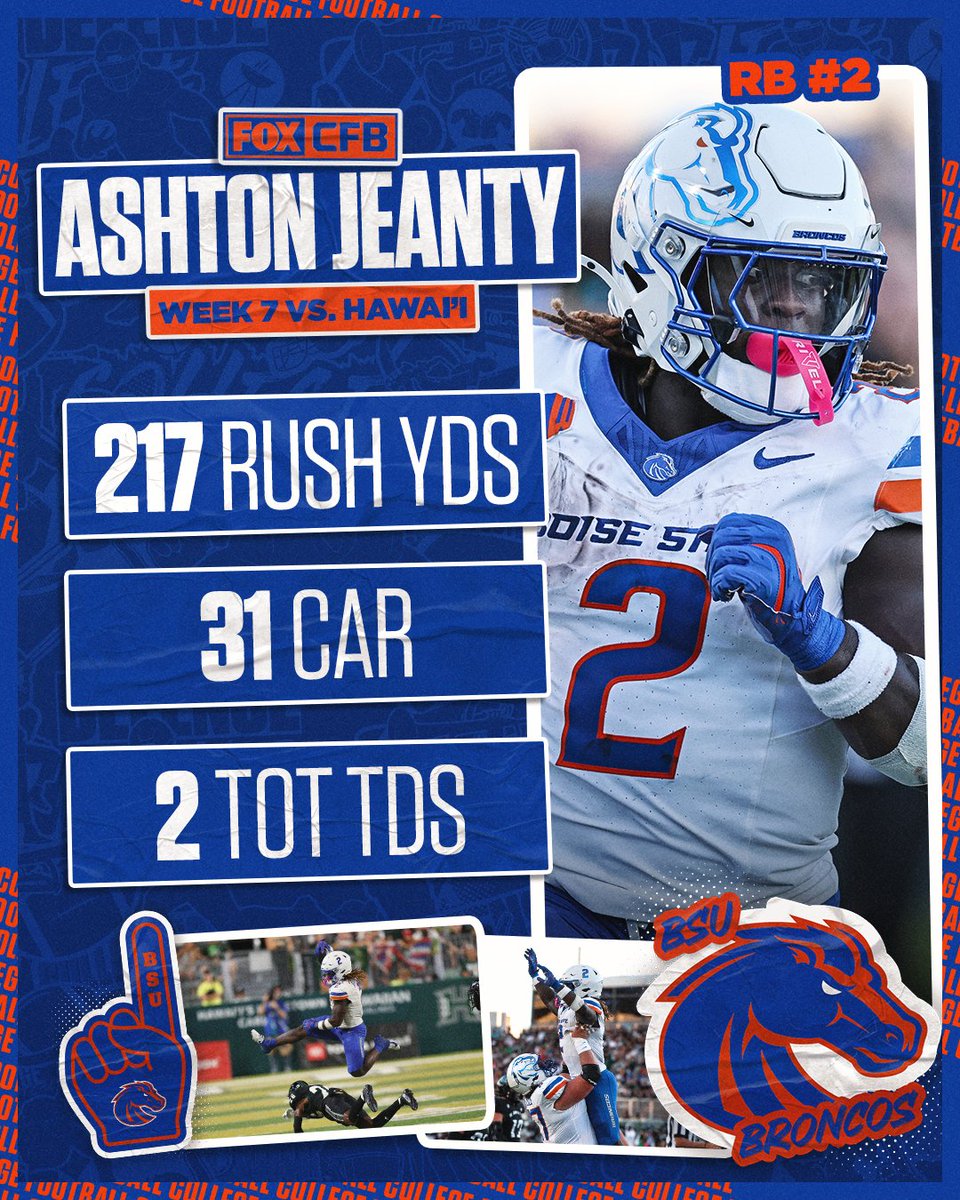For the third time this season, Ashton Jeanty has more than 200 rushing yards in a game 🤯🔥

<a href="/BroncoSportsFB/">Boise State Football</a> x <a href="/AshtonJeanty2/">Deuce 2️⃣</a>