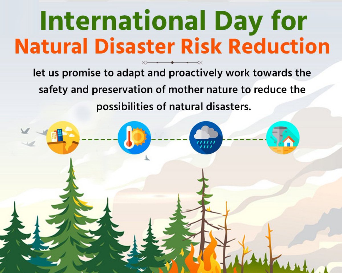 Taheri_Movement's tweet photo. Oct 13 is International Day for Disaster Reduction.
Every year, an estimated 26 million people are pushed into poverty by natural disasters with the poorest worst affected.
Disaster risk reduction requires an all-of-society engagement and partnership to withstand and recover quickly from all plausible shocks and stresses & maintain continuity of functions.
This day reminds us of our duties to be cautious to save this world, to save people around us for a better tomorrow.
Let us arm ourselves with the  knowledge of keeping our surroundings clean and healthy to prevent the increasing numbers of #NaturalDisaster.
#DayForDisasterReduction #DayForNaturalDisasterReduction #InternationalDayForDisasterReduction