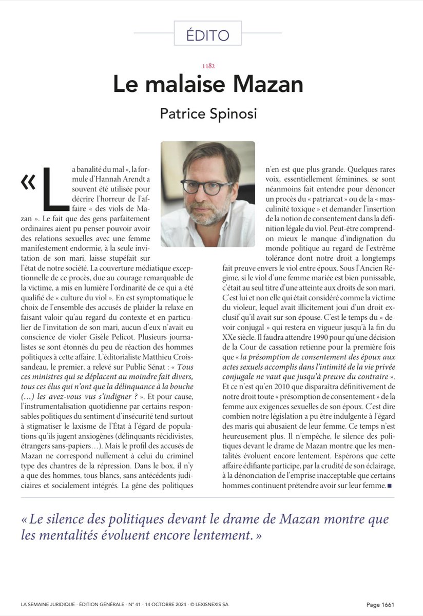 « Le malaise Mazan », édito au <a href="/JCP_G/">JCP_G</a>, culture du viol et devoir conjugal, les enjeux juridiques et médiatiques de l’affaire Mazan