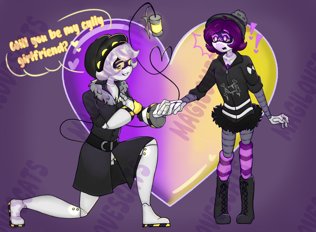 This was a commission I got for me and my amazing girlfriend <a href="/_dark_x_wolf17/">J i n x 🍉 (Comms closed!)</a> to match!
Original artist on Twitter - <a href="/magilovescats/">💕 Magilovescats (gone 4 college & work)</a> 
(Dont steal or use)

Thank you so much for this amazing art! 💜💛