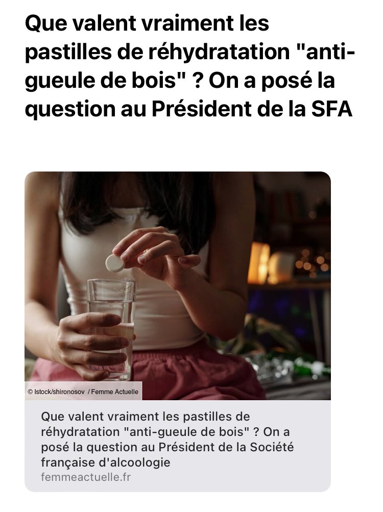 [#ITW] 
🎙️Professeur Mickael Naassila Président <a href="/SFAlcoologie/">Société Française d'Alcoologie et d’Addictologie</a> répond à la question 
💡Que valent vraiment les pastilles de réhydratation "anti-gueule de bois" ? 
<a href="/femmeactuelle/">Femme actuelle</a> 
<a href="/RechercheAlcool/">Recherche alcool</a> <a href="/AlcoolConsoSc/">Alcool Conso Science</a>

femmeactuelle.fr/sante/sante-pr…