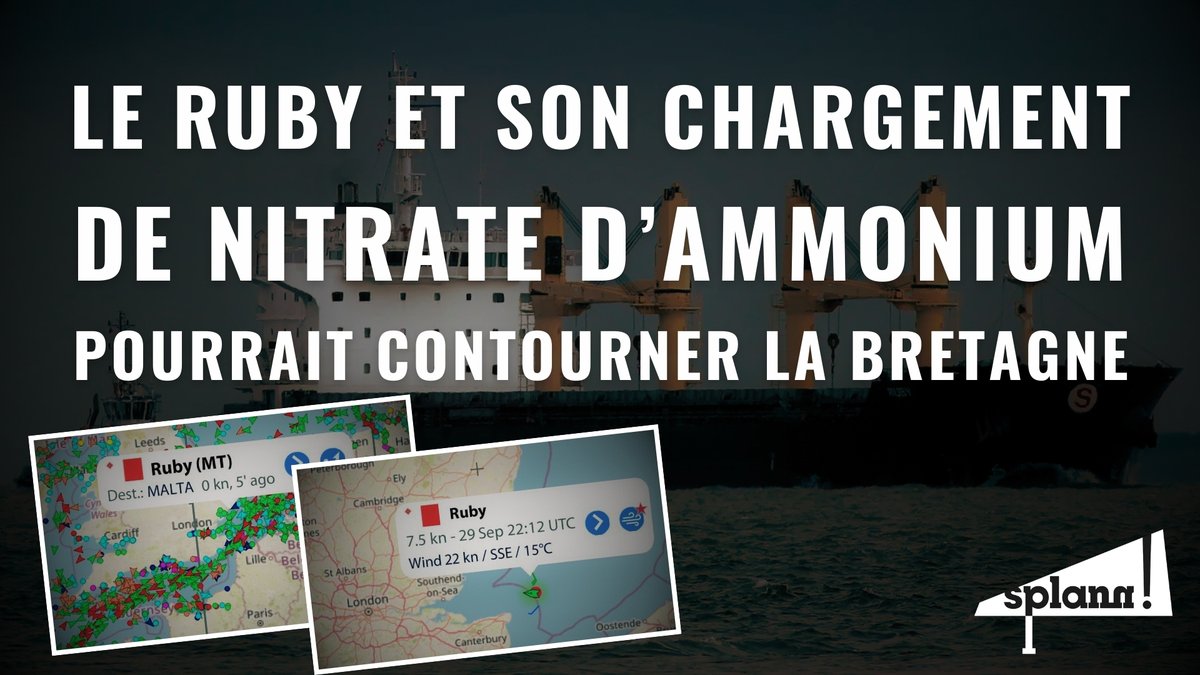 Splannenquetes's tweet image. Le Ruby, chargé de nitrate d'ammonium, mouille depuis deux semaines devant l'estuaire de la Tamise. La destination du vraquier, dont la coque présente des fissures, est encore inconnue. S'il devait effectivement se rendre à Malte, il emprunterait le rail d'Ouessant. ⚓ 1/