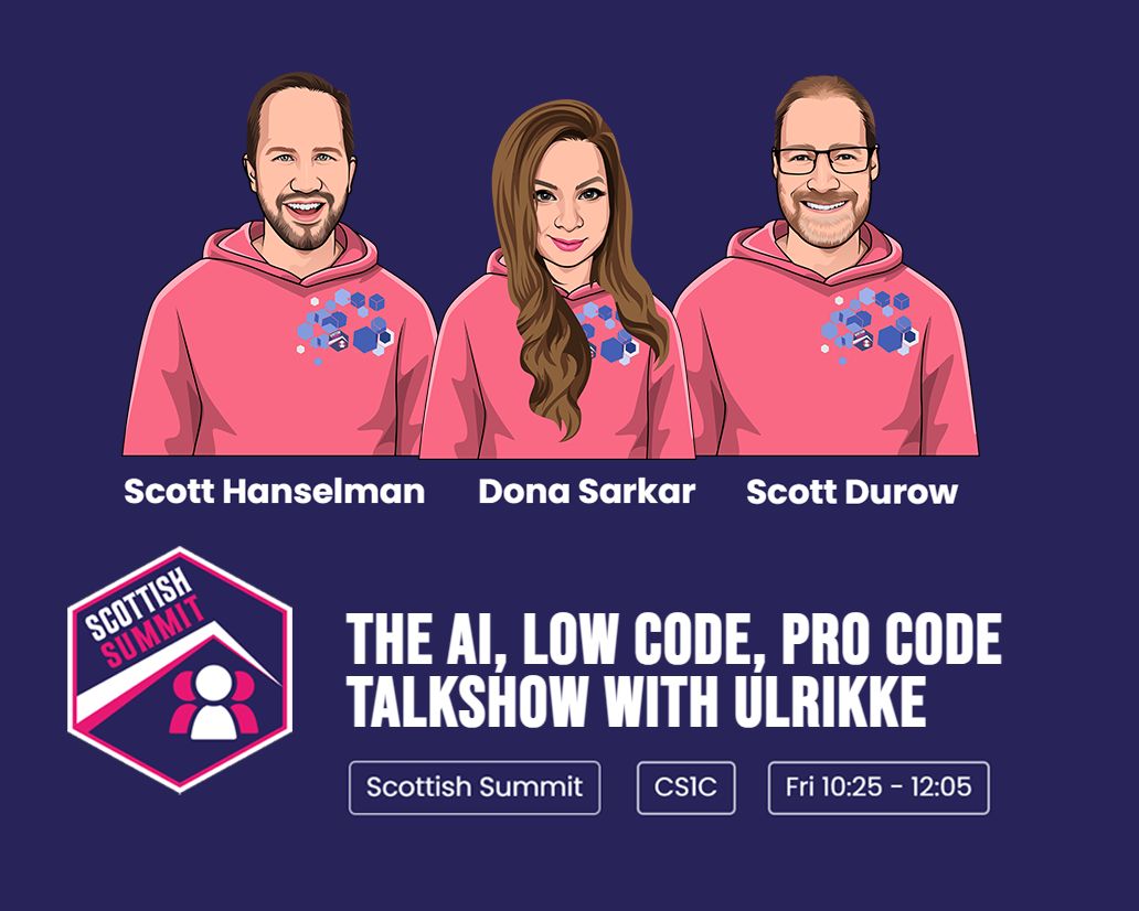 Ulrikke Akerbæk | MVP | @powerplatboost (@ulrikkeakerbk) on Twitter photo 🙋 Do you have questions about 🤖 #Copilot, #CopilotStudio, #AI, #OpenAI, Pro Code, or Low Code in #PowerPlatform? 🤓
This is your chance 🤩
Join the "The AI, Low Code, Pro Code Talkshow with Ulrikke" at the <a href="/scottishsummit/">Scottish Summit</a> with <a href="/shanselman/">Scott Hanselman 🌮</a>, <a href="/donasarkar/">Dona Sarkar</a>, and <a href="/ScottDurow/">Scott Durow #ProCodeNoCodeUnite</a> 🙋 Do you have questions about 🤖 #Copilot, #CopilotStudio, #AI, #OpenAI, Pro Code, or Low Code in #PowerPlatform? 🤓
This is your chance 🤩
Join the "The AI, Low Code, Pro Code Talkshow with Ulrikke" at the <a href="/scottishsummit/">Scottish Summit</a> with <a href="/shanselman/">Scott Hanselman 🌮</a>, <a href="/donasarkar/">Dona Sarkar</a>, and <a href="/ScottDurow/">Scott Durow #ProCodeNoCodeUnite</a>
