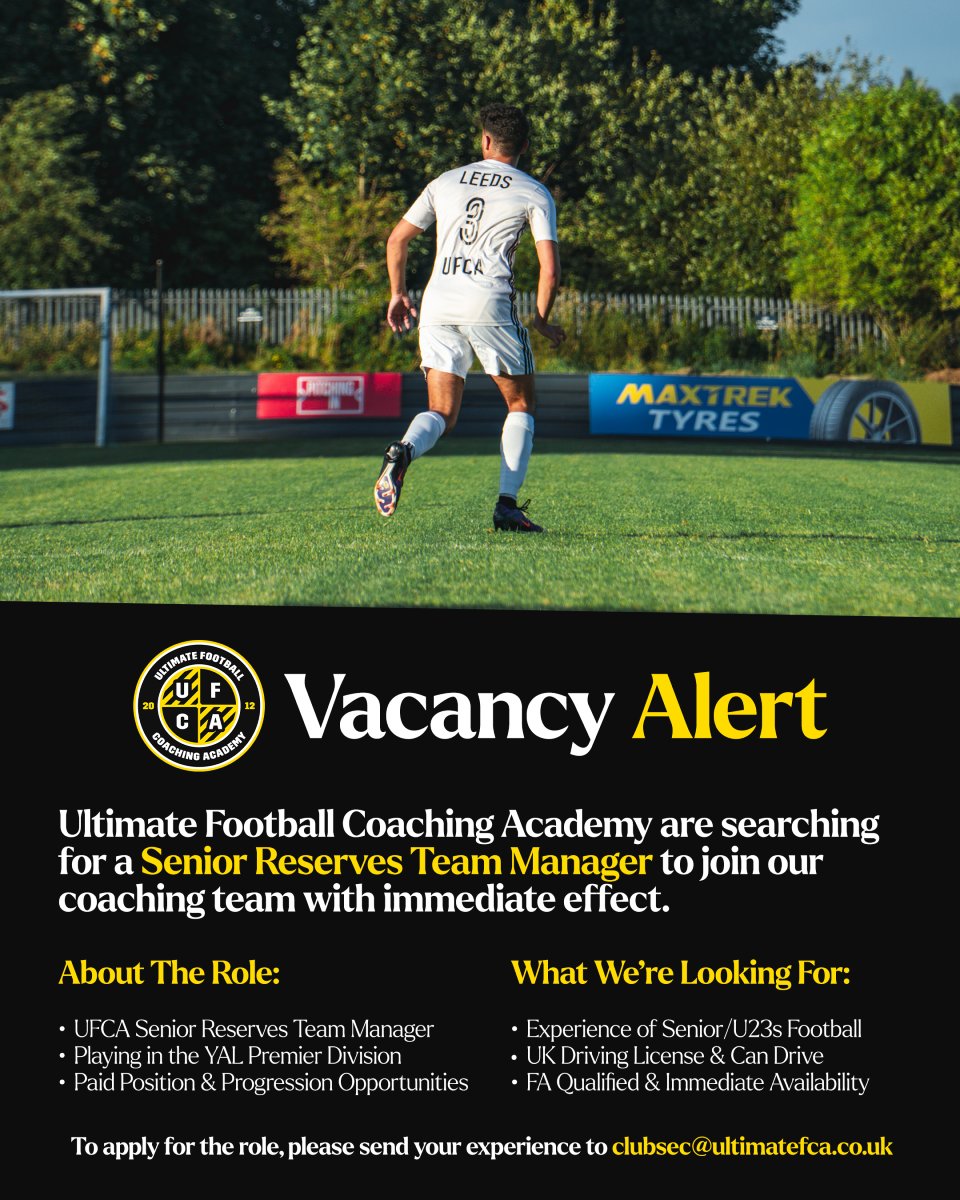 UFCA ππ€ (@ultimatefca) on Twitter photo ποΈ #UFCASenior are searching for a Reserves Team Manager for our YAL Premier Division side.
π« Coaches can email clubsec@ultimatefca.co.uk to express their interest.
π Please share with a coach looking for their next opportunity!
#UFCA ποΈ #UFCASenior are searching for a Reserves Team Manager for our YAL Premier Division side.
π« Coaches can email clubsec@ultimatefca.co.uk to express their interest.
π Please share with a coach looking for their next opportunity!
#UFCA
