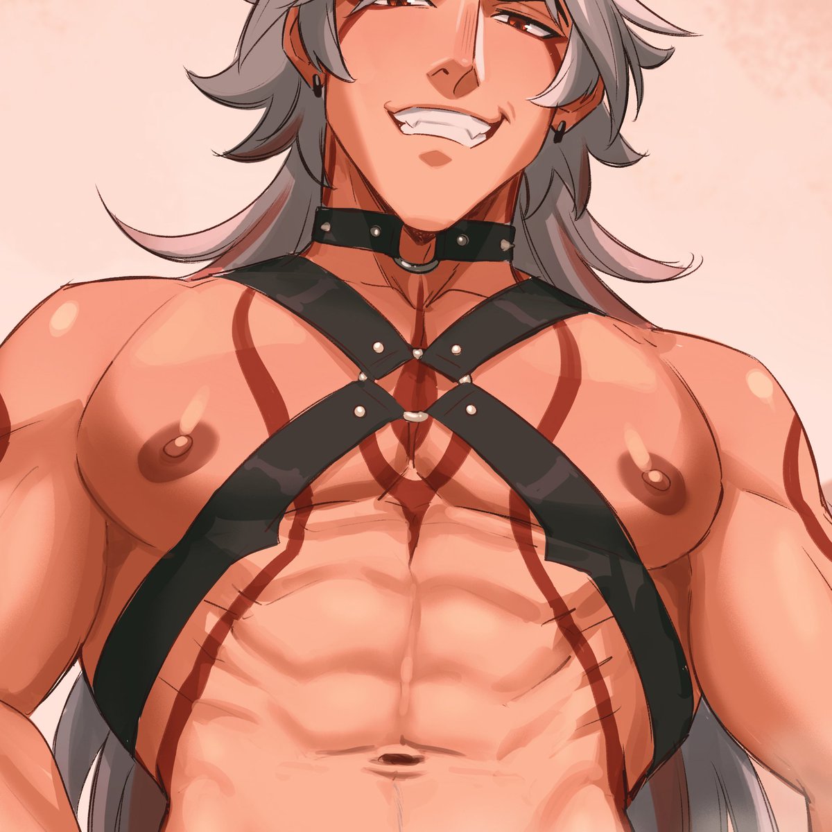 sombre_slahc's tweet photo. the thing i find the most erotic after partially clothed sex is body harness or even just a single strap fastened around the chest, idk, that might be why i find itto and gallagher even hotter https://t.co/r8khufckW9