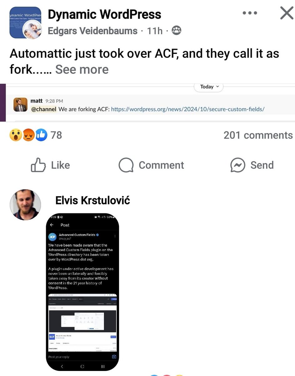 schachin's tweet image. 🔥 Matt is power drunk.
WTF? 

WP.org commandeered ACF.. 

Ie &quot;forked&quot; 

#WordPress #Automattic
