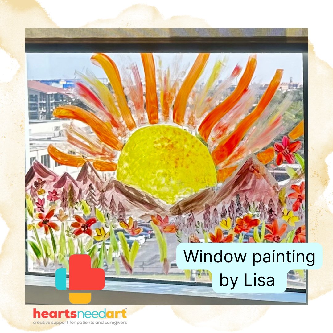 These window murals really lift people's spirit's up. 
"He never expected this sort of entertainment in a hospital setting!", says Lisa, one of our artists. It brought in such a positive energy to the room 🌞

Please consider a donation today 💛
heartsneedart.org/donate