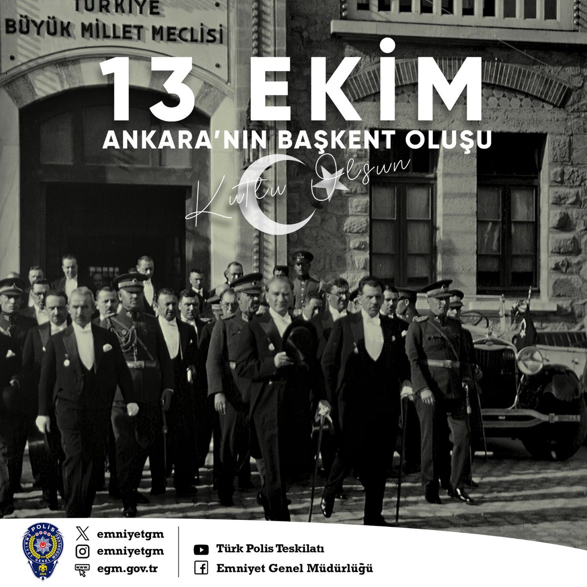 EmniyetGM's tweet image. Bağımsızlık aşkıyla verdiğimiz Milli Mücadelemizin merkezi Ankara'nın Başkent Oluşunun 101. Yıl dönümü kutlu olsun🇹🇷

Başta Gazi Mustafa Kemal Atatürk ve silah arkadaşları olmak üzere tüm kahramanlarımızı saygı, rahmet ve minnetle anıyoruz.

#13Ekim
#Ankara