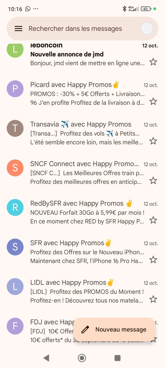 Alors soit ils sont nul chez happy promos...soit l'Infra a un gros bug....12 messages pour 12 annonceurs en même temps yalahhhhh 🫣 #mailing #spamming #spam