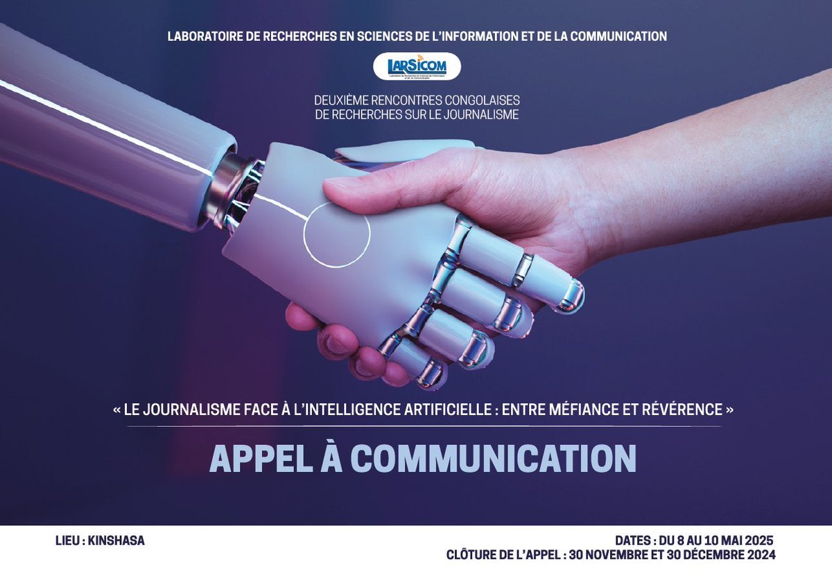 Patient LIGODI (@ligodipatient) on Twitter photo Hello !
Pour tout savoir sur la sociologie du journalisme en #RDC, suivez dès maintenant le compte du Laboratoire de Recherches en Sciences de l’Info et de la Communication. Découvrez les dernières études, les récentes publications et les prochains événements 👉🏿<a href="/Larsicomrdcongo/">Larsicom 🇨🇩</a> Hello !
Pour tout savoir sur la sociologie du journalisme en #RDC, suivez dès maintenant le compte du Laboratoire de Recherches en Sciences de l’Info et de la Communication. Découvrez les dernières études, les récentes publications et les prochains événements 👉🏿<a href="/Larsicomrdcongo/">Larsicom 🇨🇩</a>