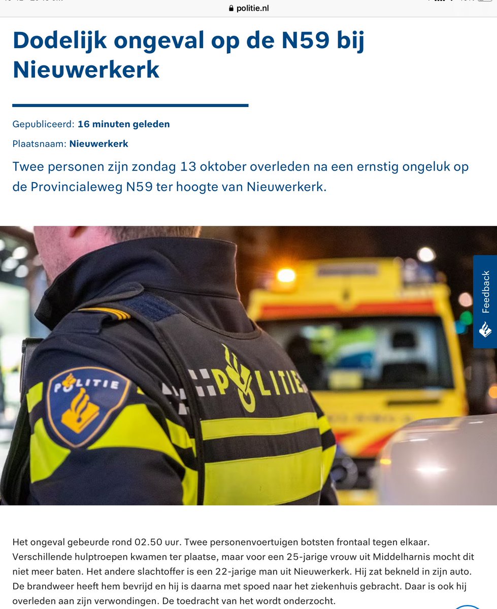 2 doden na ongeval op N59 bij Nieuwerkerk