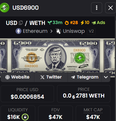$USD 6900 LIVE ON HOT TRENDING #dexscreener 

LFGG 🚀🚀

dexscreener.com/ethereum/0x116…