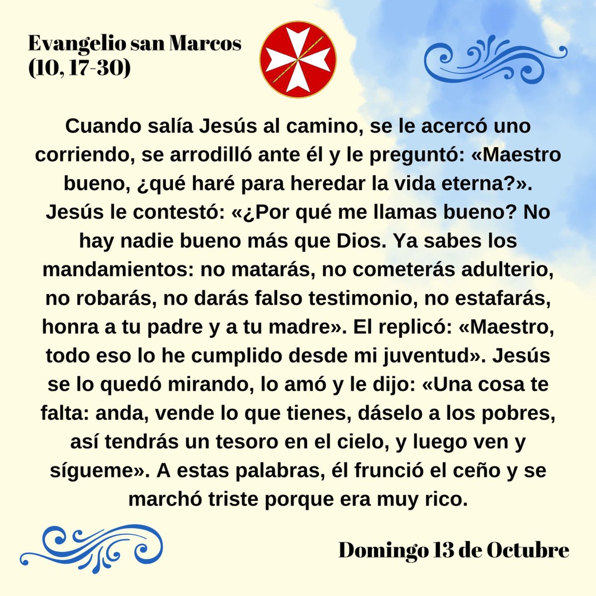 HdadSanEsteban's tweet photo. #EvangeliodelDía | Mc 10, 17-30. “Vende lo que tienes y sígueme”.

Lectura completa y comentario: https://t.co/TWL0UgI7k9

#SanEsteban https://t.co/FxLKz9yli6