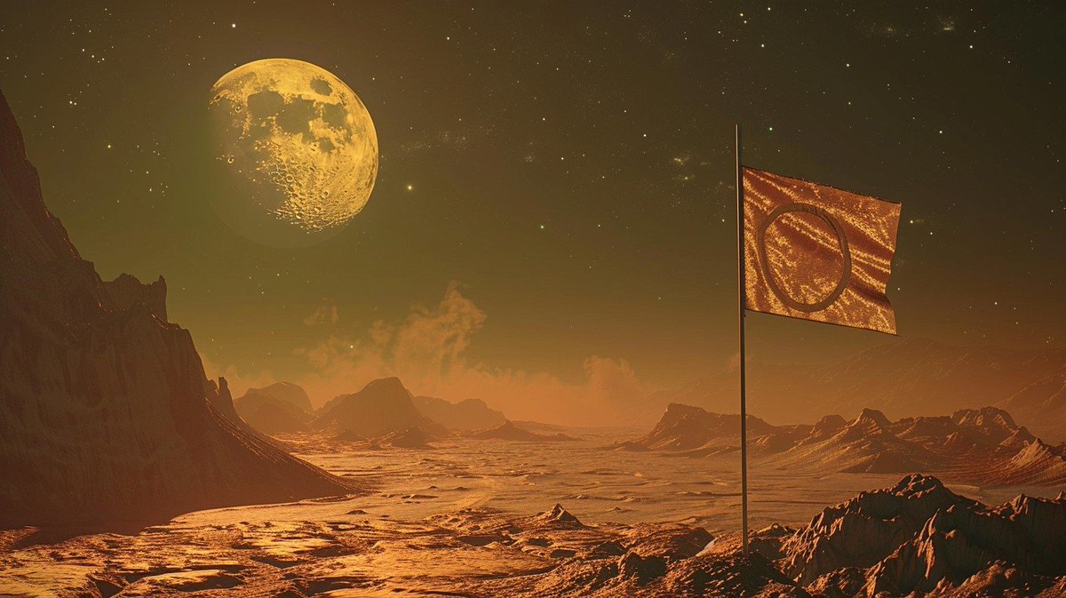 stockcake_com's tweet photo. Alien Landscape Flagged: A striking, #AlienEnvironment illuminated by a large #CelestialBody, with a lone #Symbol standing prominently. #InterstellarView #nightSky #CreativeImagery #DigitalArt β¬οΈ Download and π Prompt π https://t.co/IbXywIO63g https://t.co/WziQgUtuHX