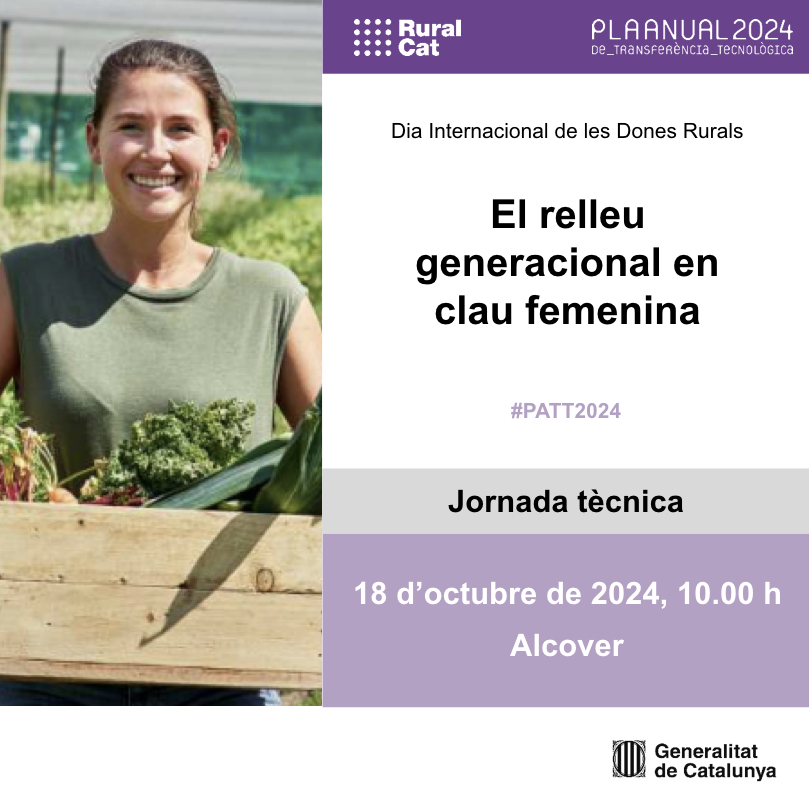 Ruralcat (@ruralcat) on Twitter photo 📌Jornada tècnica: "El relleu generacional en clau femenina".
🗓️ 18/10/2024
📍 Alcover
🕘 10.00 h
ow.ly/ecpP50TJpXR
<a href="/agriculturacat/">Agricultura</a>
<a href="/JARC_COAG/">Joves Agricultors i Ramaders de Catalunya</a>
<a href="/uniopagesos/">Unió de Pagesos</a>
<a href="/coopagrariesCAT/">Federació de Cooperatives Agràries de Catalunya</a>
<a href="/donesdelamar/">Associació Catalana de Dones de la Mar</a>
<a href="/DonesMonRural/">Associació de Dones del Món Rural</a> 📌Jornada tècnica: "El relleu generacional en clau femenina".
🗓️ 18/10/2024
📍 Alcover
🕘 10.00 h
ow.ly/ecpP50TJpXR
<a href="/agriculturacat/">Agricultura</a>
<a href="/JARC_COAG/">Joves Agricultors i Ramaders de Catalunya</a>
<a href="/uniopagesos/">Unió de Pagesos</a>
<a href="/coopagrariesCAT/">Federació de Cooperatives Agràries de Catalunya</a>
<a href="/donesdelamar/">Associació Catalana de Dones de la Mar</a>
<a href="/DonesMonRural/">Associació de Dones del Món Rural</a>