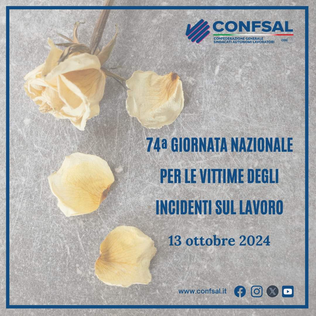 𝟕𝟒𝐚 𝐆𝐢𝐨𝐫𝐧𝐚𝐭𝐚 𝐍𝐚𝐳𝐢𝐨𝐧𝐚𝐥𝐞 𝐩𝐞𝐫 𝐥𝐞 𝐕𝐢𝐭𝐭𝐢𝐦𝐞 𝐝𝐞𝐠𝐥𝐢 𝐈𝐧𝐜𝐢𝐝𝐞𝐧𝐭𝐢 𝐬𝐮𝐥 𝐋𝐚𝐯𝐨𝐫𝐨

✍️ Firma anche tu la petizione #Confsal per tutelare la #salute e #sicurezza di tutti i #lavoratori sui luoghi di #lavoro al link bit.ly/decalogo_safet…