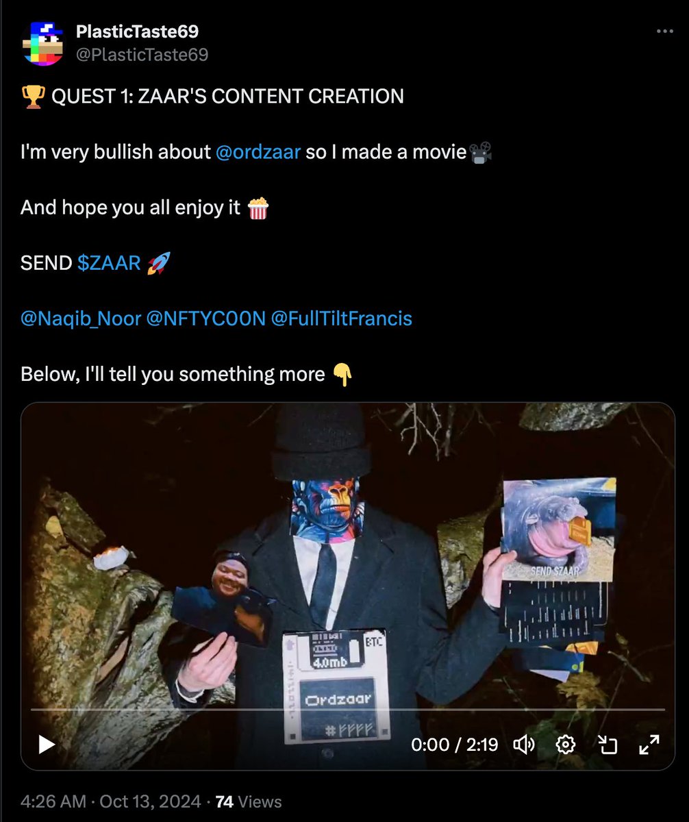 FullTiltFrancis's tweet photo. GM $ZAAR

After being chronically locked in my basement by @Naqib_Noor for the past 2 weeks I've stumbled upon a couple of IRL content made by the community, 

tbh it does get kinda numbing to be working on a product / web3 startup and we do tend to forget to acknowledge positive results / growth especially when things get busy but this made my entire week TBH 🥲

Showing big love and appreciation to @kunkunaroi, @orchard_girl0, @PlasticTaste69, @chinaalorre and a TON more out there farming and pushing content ❤️

UP ONLY FROM HERE, SEND $ZAAR 📈💾