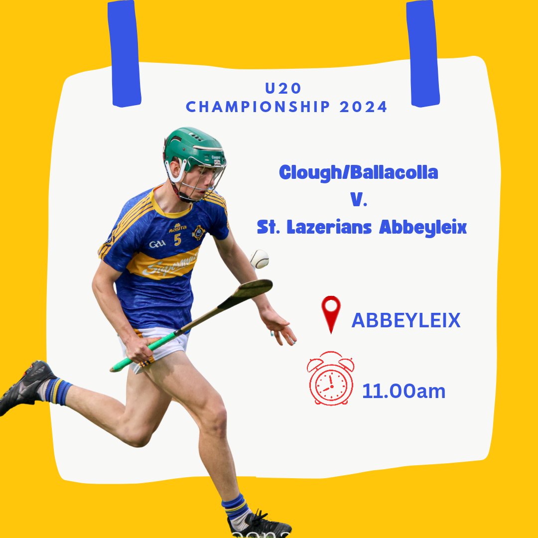 *U20 CHAMPIONSHIP* 

U20 kicks off this morning at 11am in Abbeyleix. 

Best of luck to players and management. 

💙💛