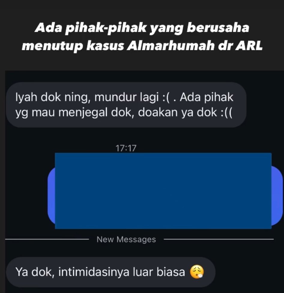 Bukti sudah bertumpuk.
Saksi total 34 sudah diperiksa, termasuk 2 saksi ahli. Dekan FK <a href="/undip/">Universitas Diponegoro</a> sudah ngaku.
Tapi pengakuan itu ternyata gak cukup, di belakang justru makin besar tekanan dan intimidasi agar kasus ini ditutup atau dibiarkan menguap begitu saja.