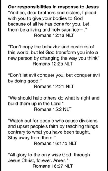 In football terms the Book of Romans is a playbook for life. Fundamentals that will point us in the right direction toward God. Paul gave us the gospel in a nutshell-the road to salvation. Rom 3:23, 6:23, 3:25 &amp;10:9-10 detail man’s sin, God’s remedy, &amp; how it’s attained. 

Then