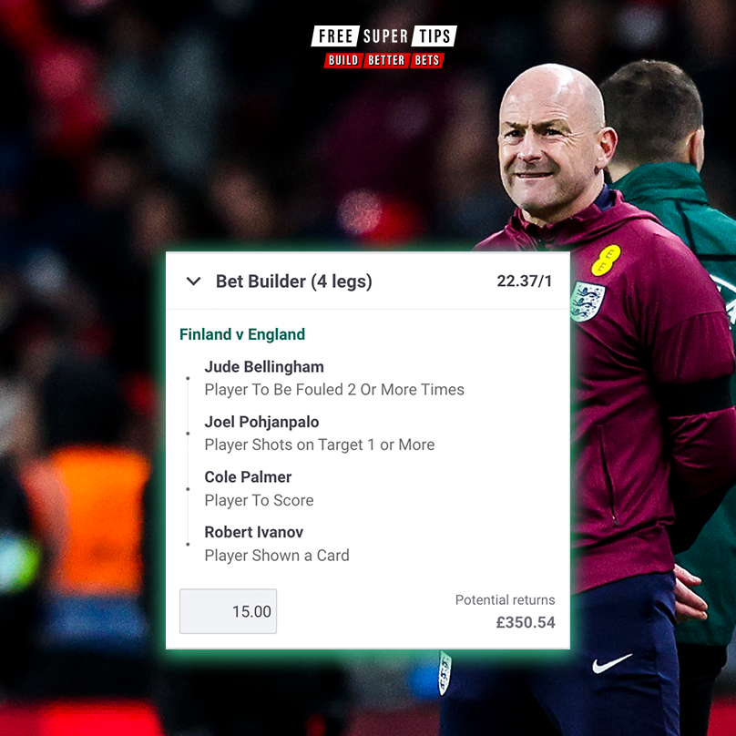 FootySuperTips's tweet photo. 🚨 COMPETITION TIME | 🇫🇮 Finland vs England 🏴󠁧󠁢󠁥󠁮󠁧󠁿 bet builder

If our Builder lands, we'll give £350.54 in CASH to ONE person 💰

To enter ⤵️
🔁 Retweet this tweet
✅ Follow - @FootySuperTips
 
Good luck!

18+ #GambleAware https://t.co/ljXq17Izp6