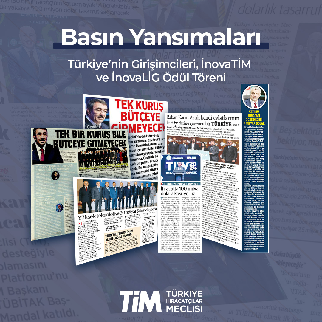 turkihracat's tweet photo. TİM Başkanımız Mustafa Gültepe'nin Türkiye Innovation Week 2024 kapsamındaki değerlendirmeleri ve Türkiye'nin Girişimcileri, İnovaTİM ve İnovaLİG Ödül Törenlerine ilişkin ulusal basında yer alan haberlerimizin tamamını görüntülemek için https://t.co/siUtqkeumS adresimizi ziyaret edebilirsiniz.
