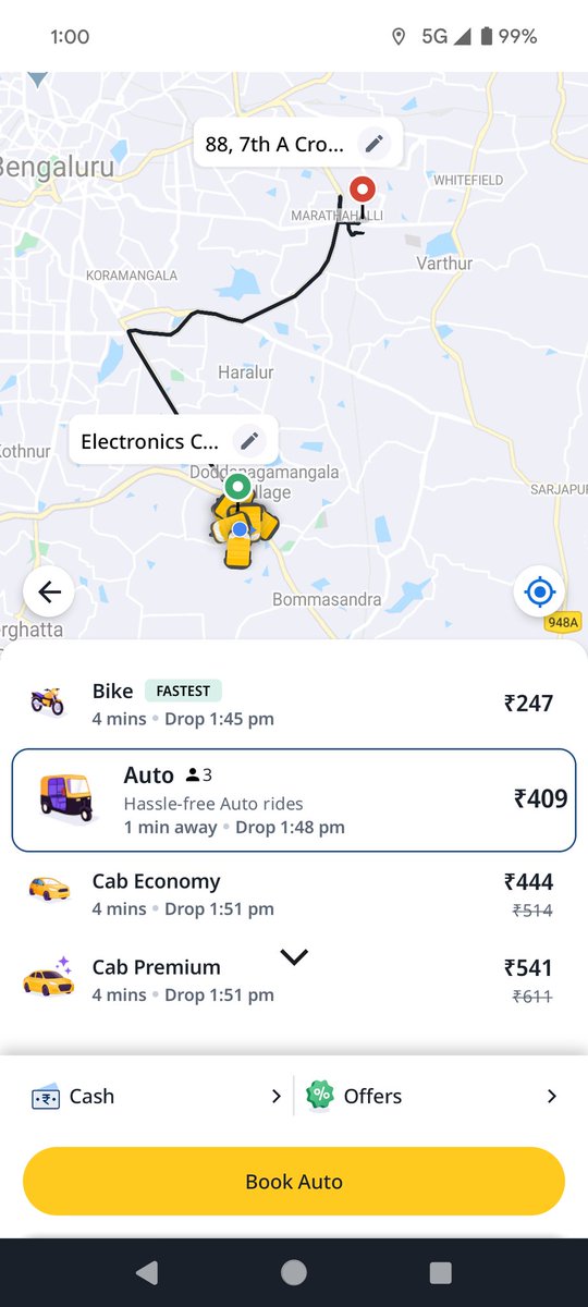 Booked an Ola with a fare range of ₹296-₹304, but the driver insisted on ₹460, saying it's like Uber/Rapido charging extra. Had to pay to avoid an argument. Not fair! <a href="/Ola_Bangalore/">Olacabs Bangalore</a> #OlaCab #Unfairfair