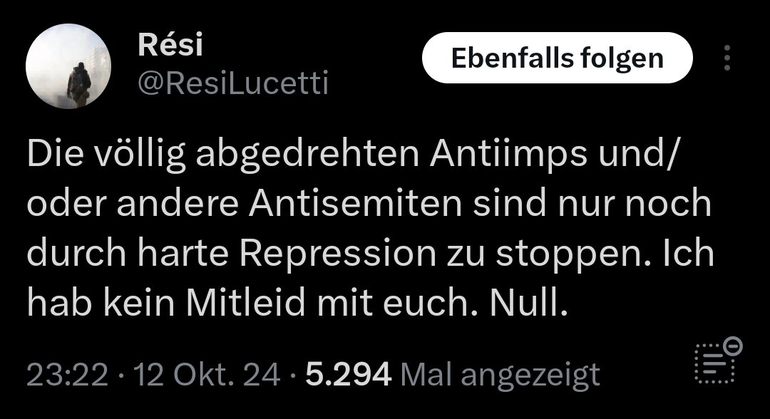 Erfahrungsgemäß handelt es sich bei einer signifikanten Zahl der "antiautoritären", "undogmatischen" und "progressiven" deutschen Linken um im höchsten Maßen die deutsche Staatsgewalt affirmierende, Kolonialismus beschönigende und Krieg befürwortende Elendsgestalten.