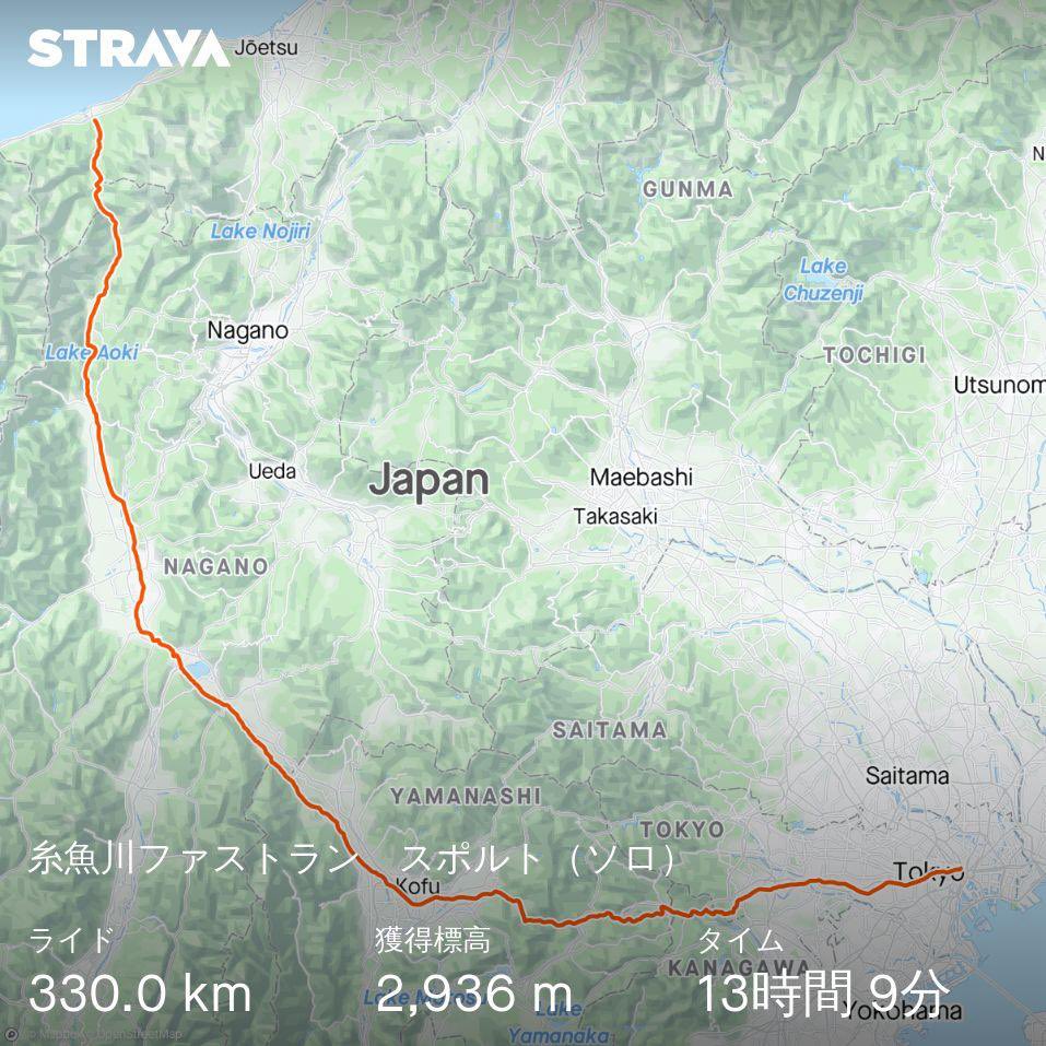 oku23's tweet photo. 糸魚川ファストラン無事完走。秋はチーム戦なんですが、今年はソロ部門ができて、春の個人戦も山梨スタートしか走ったことが無かったので、本当の東京-糸魚川を走ることができました❗️今までより20km長いだけだしと舐めてたけど、練習不足がたたって過去1つらかったです😅
https://t.co/BwcqaJhFy4 https://t.co/VC99iqhrDN