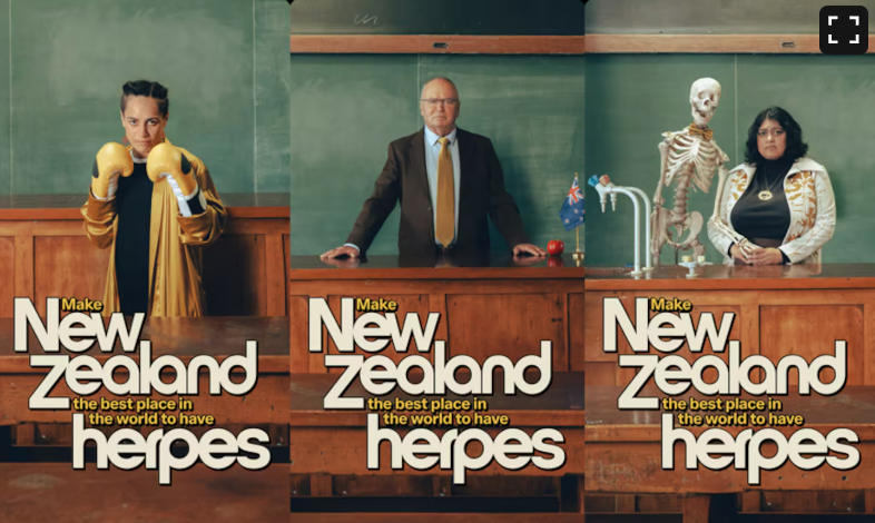 AliaVFF's tweet photo. NZ's new slogan: 'Come for the scenery, stay for the... herpes?' 😳
#OnlyInNZ #MarketingFail #WhoGreenlitThis #ViralInAllTheWrongWays https://t.co/MUWaVLchee