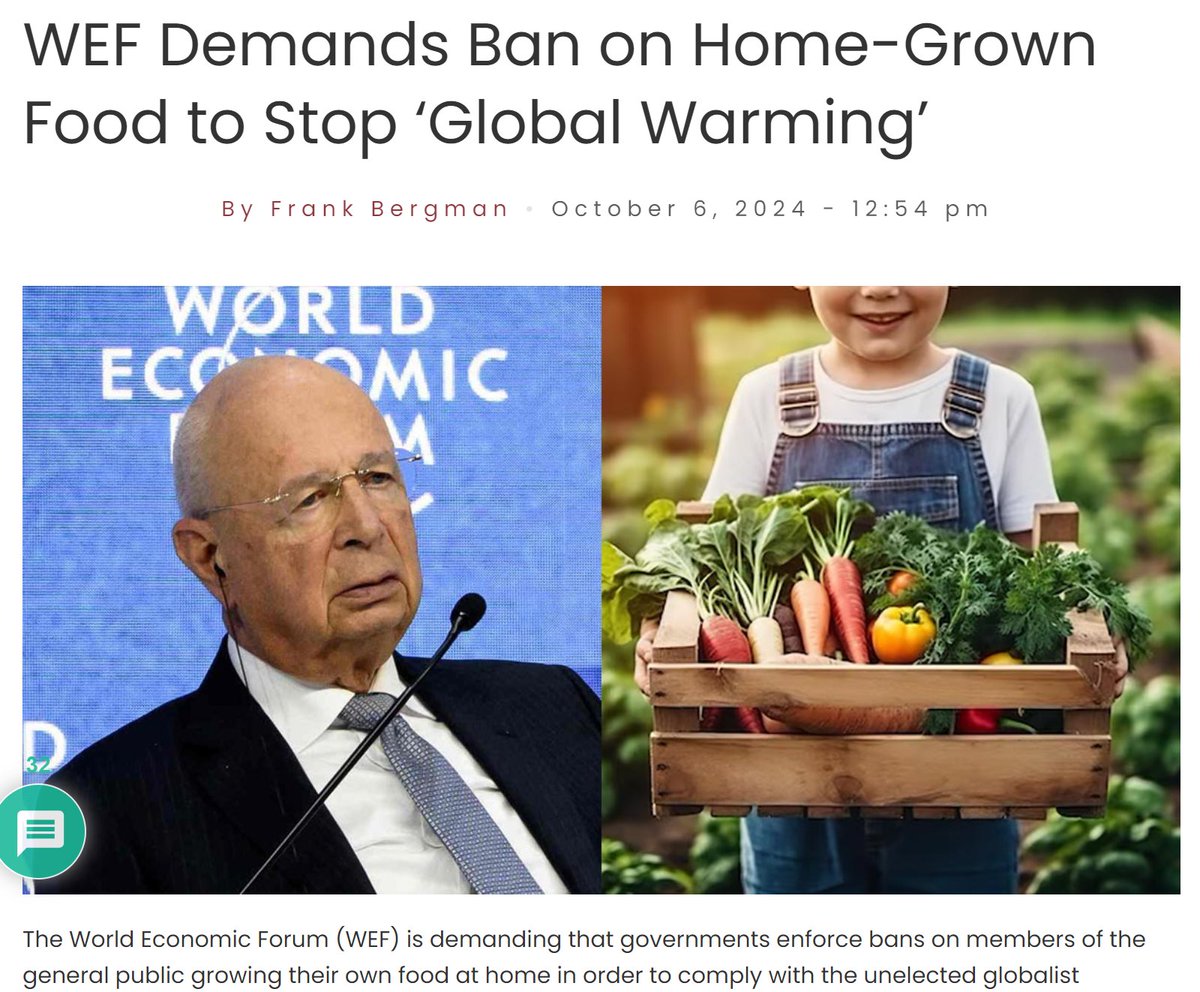 Stefano_Re's tweet image. Il World Economic Forum (WEF) chiede ai governi di vietare per legge alle popolazioni di coltivare il proprio cibo. Secondo il WEF, gli orti casalinghi distruggono l'ambiente e vanno vietati. 
Che per loro siete gregge, bestiame, in che altro modo devono dirvelo? 
#fuckWEF
