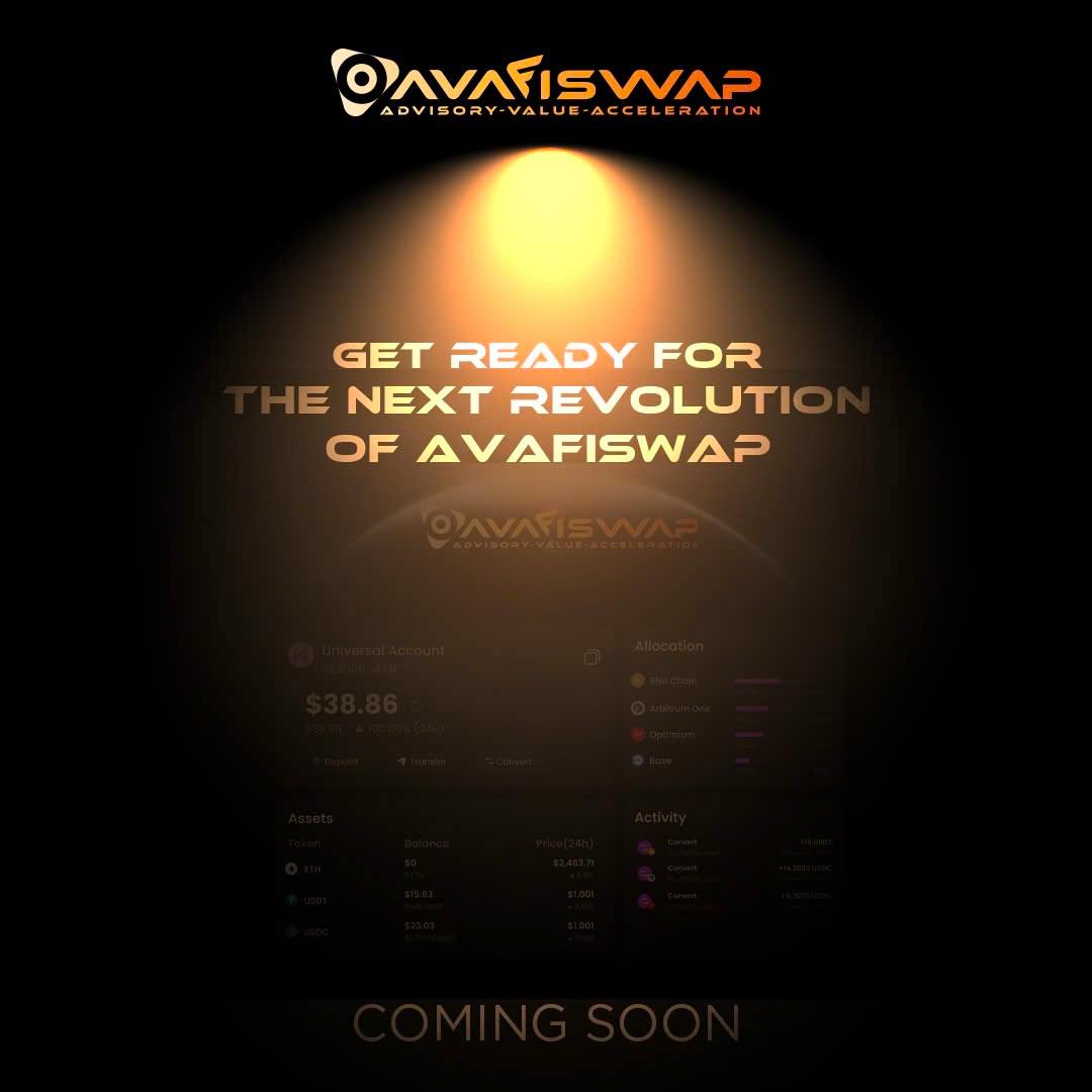 AVAFI_AI's tweet photo. 🚀Introducing AVAFiSwap!🚀
It’s almost here…The game-changing platform that’s about to transform your DeFi experience💡🔄
✨Check out this sneak peek!✨
This is just the tip of the iceberg—there’s so much more coming your way!🌊💥
Stay tuned &amp; get ready to swap like never before https://t.co/snGGUwadmH