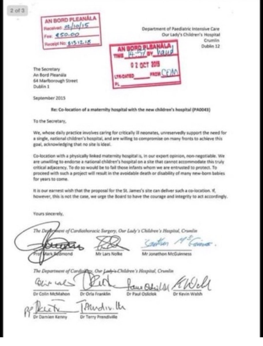 <a href="/caulmick/">Mick Caul</a> Letter 2015 signed by leading clinicians in neonatal care.  

“Co location with a physically linked maternity hospital is in our expert opinion, non negotiable.” 

Children’s lives will be put at risk transporting them around the city. 
@DonnellyStephen <a href="/SimonHarrisTD/">Simon Harris TD</a>