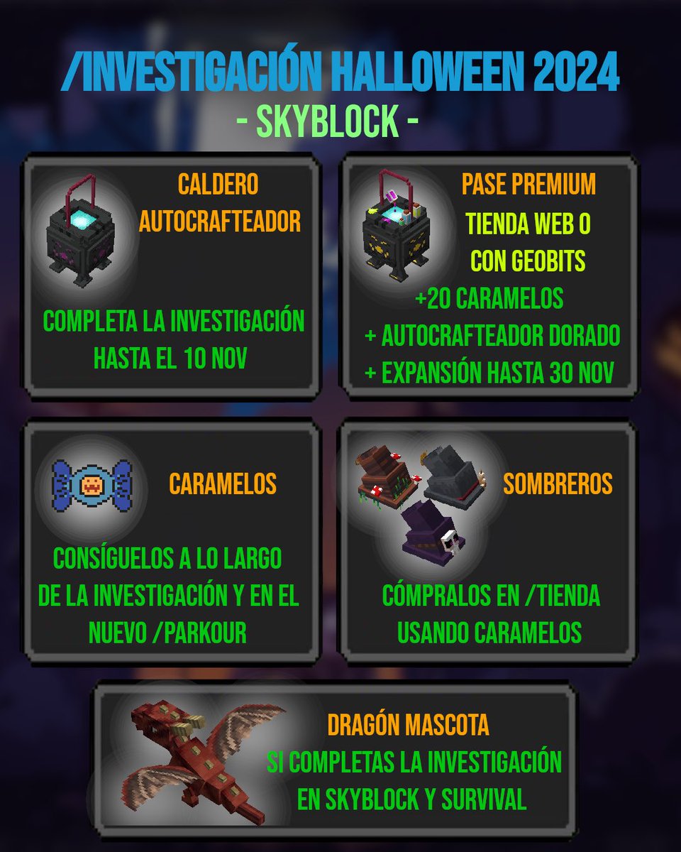 GeoBlockMC's tweet photo. ¡Nueva /investigacion de Halloween 2024!
Este año más diferente y más dura.
En SkyBlock y Survival. https://t.co/iOFy1dCuTh