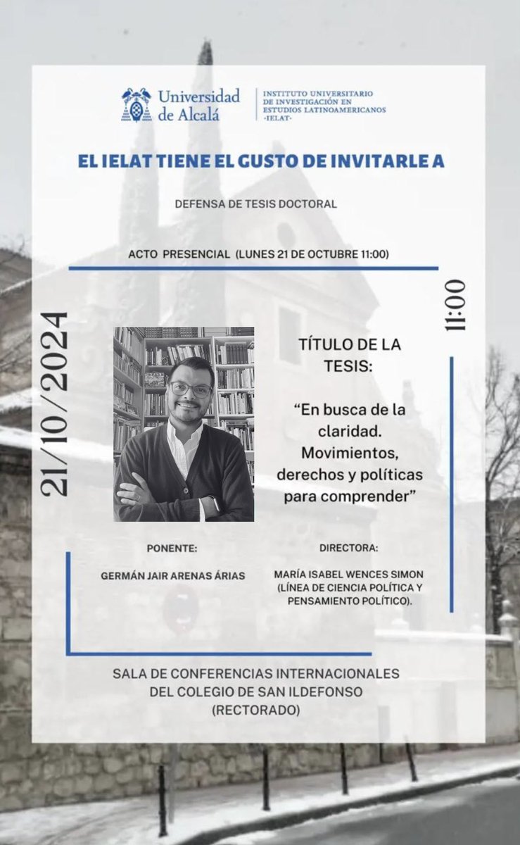 📢  Pues hoy, “Día del #LenguajeClaro”, comparto que … próximamente defenderé mi tesis doctoral 😳[nervous]🫨

“En busca de la claridad. 
Movimientos, derechos y políticas para comprender”

🗓️ 21 de octubre (lunes)
🕚 11:00 hs. 
📍 Sala de Conferencias Internacionales <a href="/UAHes/">Universidad Alcalá</a>