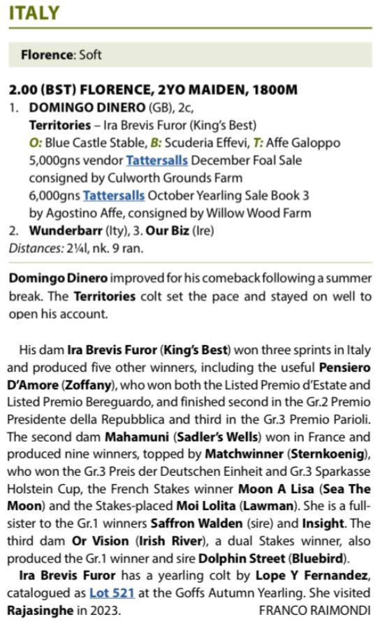 🌟UPDATE🌟 2yo Domingo Dinero wins impressively for Affe Galoppo. He is a half-brother to Tincoon Stables LOPE Y FERNANDEZ colt - Lot 521 <a href="/Goffs1866/">Goffs</a> Autumn Yearling Sale. Their dam won x3 sprints and has produced x4 juvenile winners and the Classic-placed Pensiero d’Amour 🐎