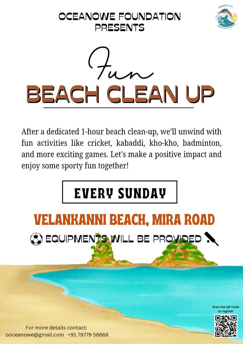 OceanOwe_Ngo's tweet image. 🌊 OceanOwe Foundation&apos;s Present: Fun Clean Up ! 

Join us every Sunday for a 1-hour beach clean-up, followed by fun sports like cricket, football, kabaddi &amp;amp; more. Let’s protect our coasts and promote fitness together. Make a difference while having fun! 🌱🏏