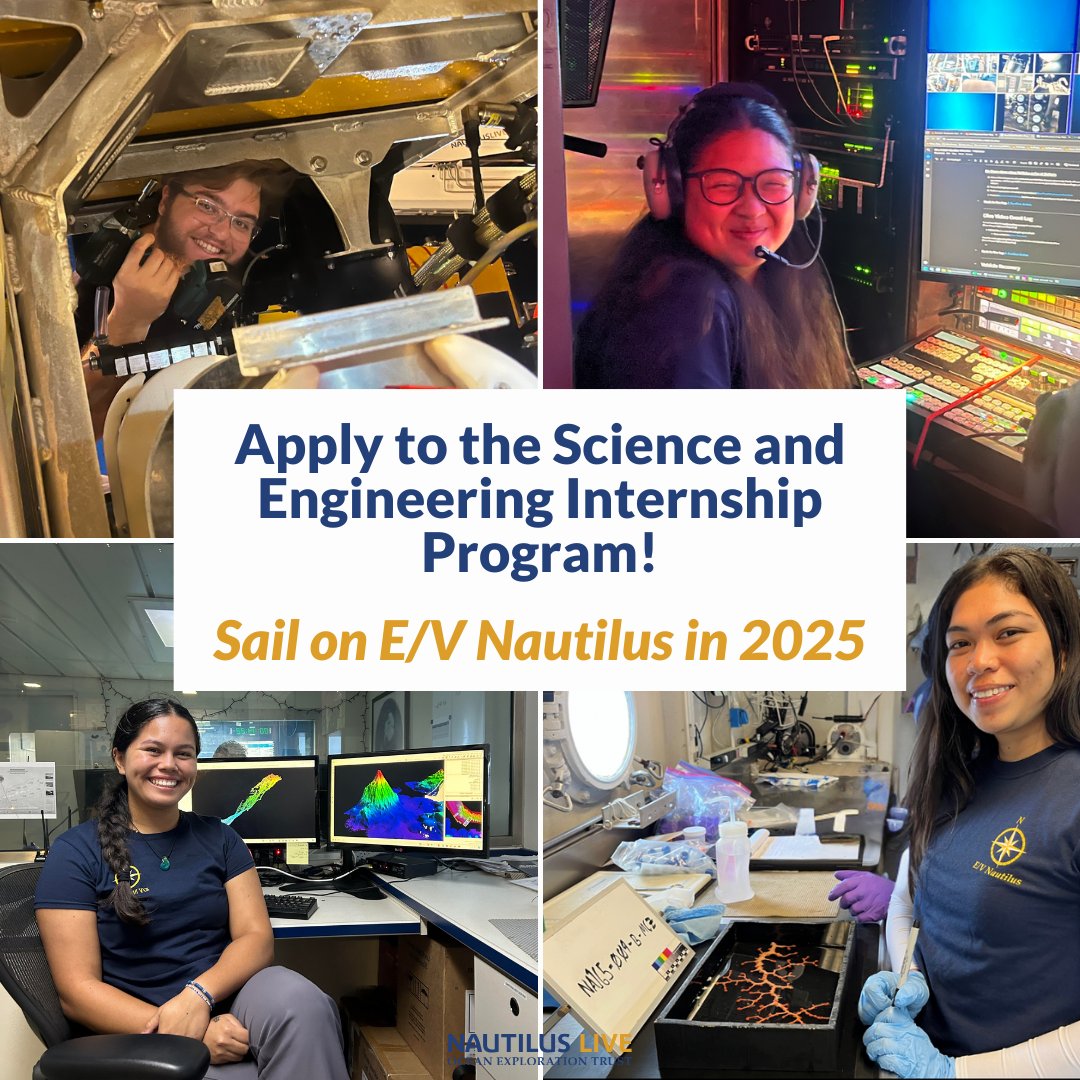 Attn community college, undergraduate, graduate students, or early career professionals interested in #oceanexploration careers! Applications are open for #internships in #oceanscience, #ROVengineering, #seafloormapping, or #VideoEngineering. Learn more: nautiluslive.org/education