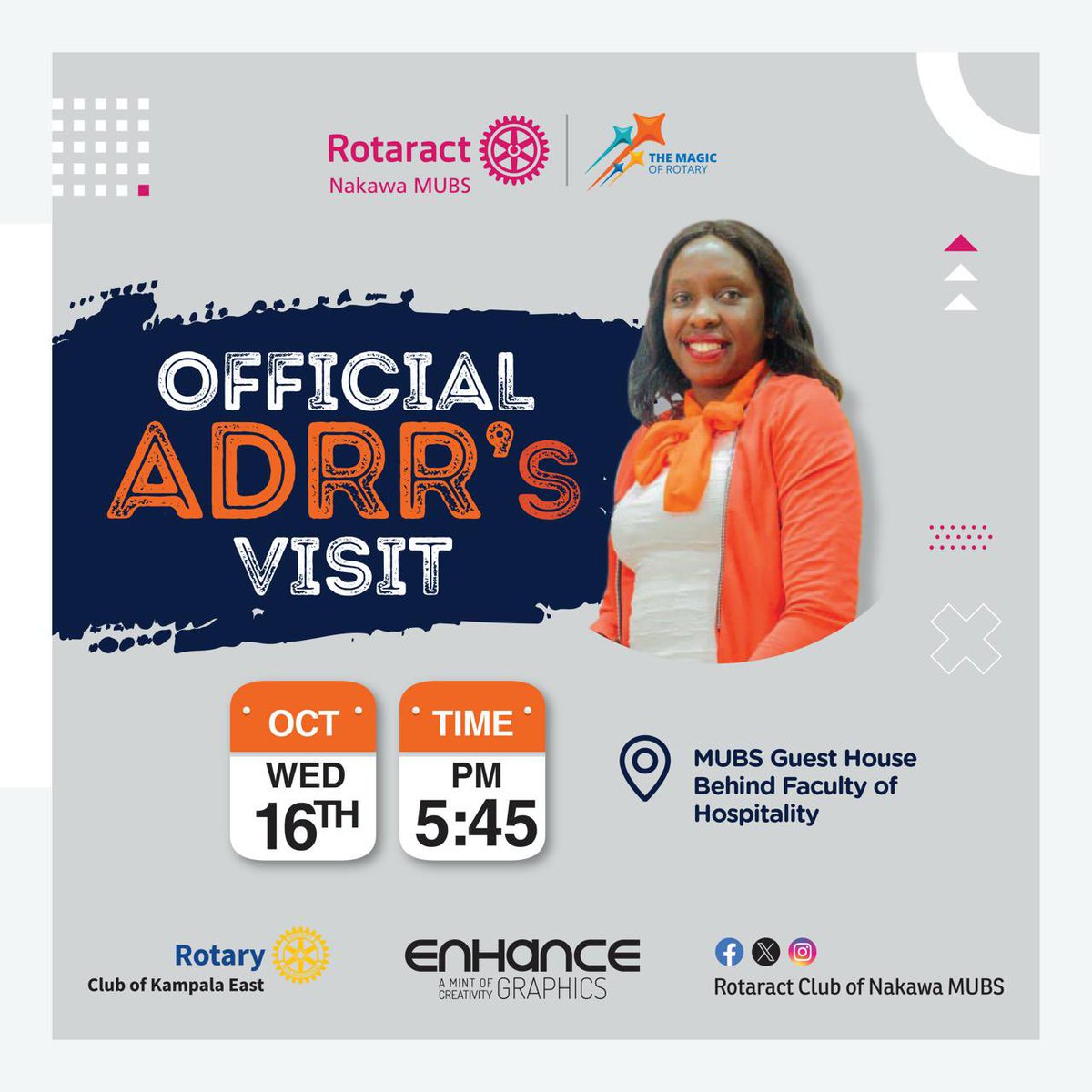 rctnakawamubs's tweet photo. Greetings Rotarians, Rotaractors, and all friends in service. 
Please join us as we host our ADRR Rachel Norah. 

Date: Wednesday 16th October 2024
Venue: MUBs guest house 
Time: 5:45pm 

See you there! We love y’all ❤️❤️❤️❤️❤️❤️

#PR TEAM 
#MAGIC OF ROTARY
#VIAGRAS https://t.co/uX4oWBJux2