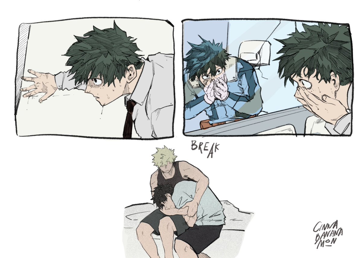 “Break and broken”

every time he sees his face in the mirror he can only see the ghost of his former self.

At least he knows someone that understands his pain and know how to deal with it
#bkdk