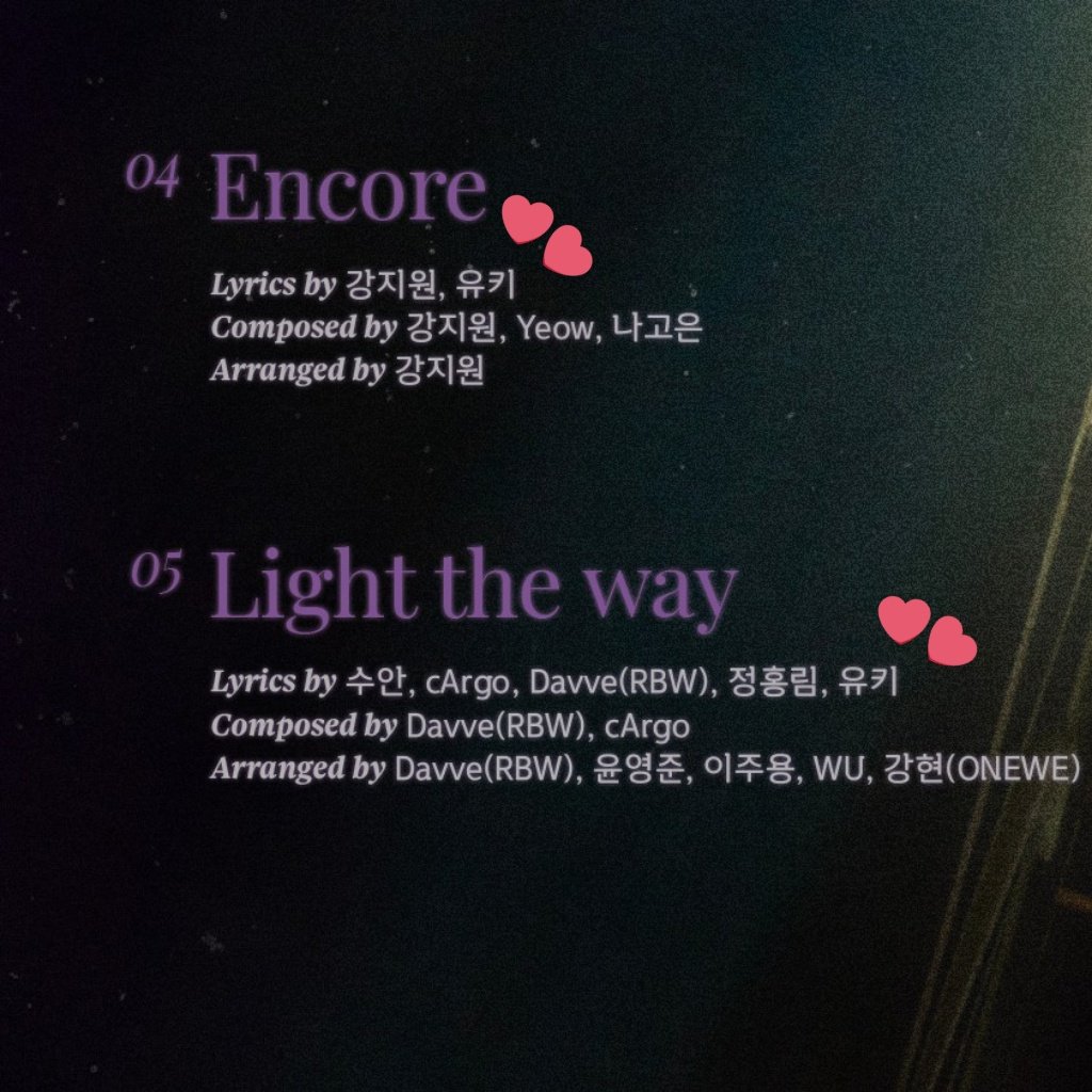 #PURPLE_KISS released their tracklist for their 7th Mini Album #HEADWAY! Yuki is credited for the lyrics of Encore and Light the way~ 

#EL7ZUP #엘즈업