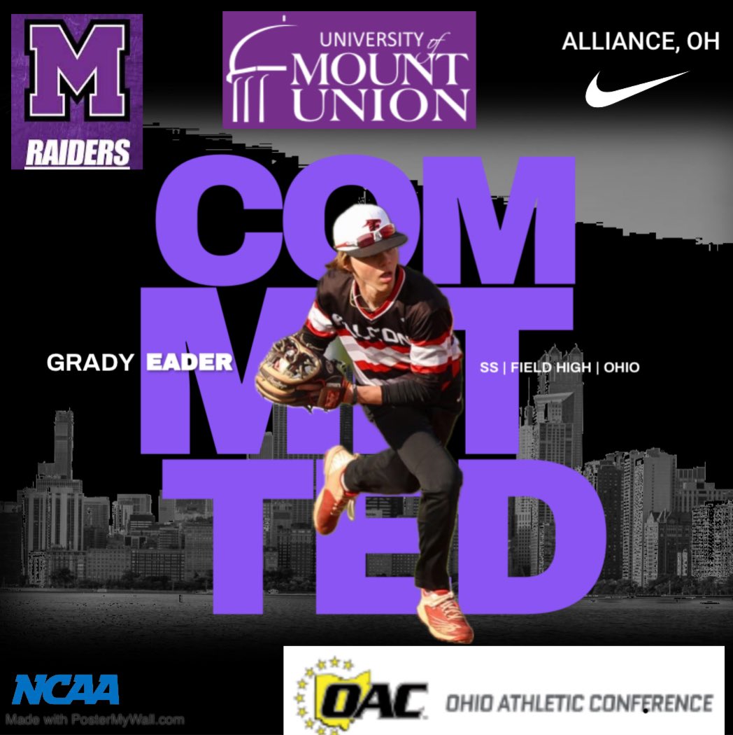 Grady Eader (@grady_eader) on Twitter photo I am blessed to announce my commitment to Mount Union University to further my acedemic and athletic career. I want to thank God, parents, coaches, and teammates who all helped get through this process. Raider Nation💜 I am blessed to announce my commitment to Mount Union University to further my acedemic and athletic career. I want to thank God, parents, coaches, and teammates who all helped get through this process. Raider Nation💜