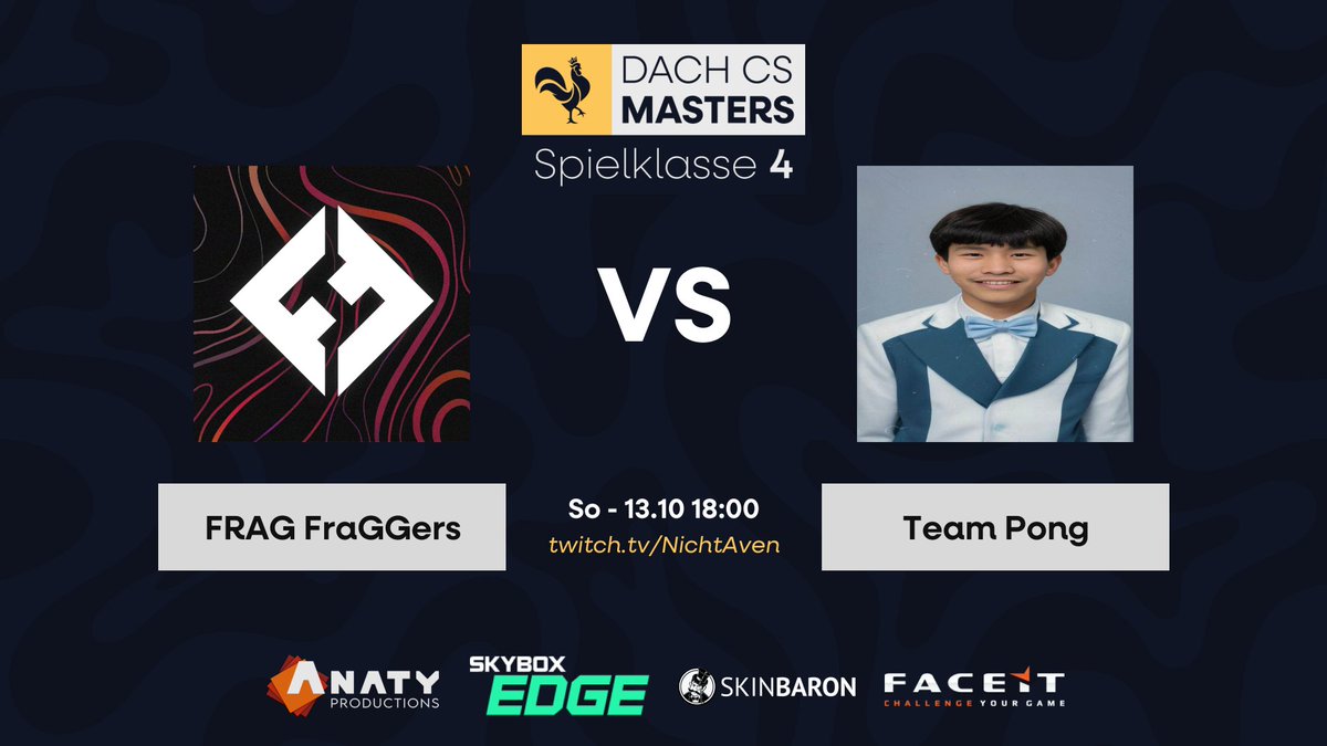 Frankfurt FraGGers (@frafraggers) on Twitter photo Ja OlegdochmeineEier heute Spielen wir gegen Team Pong in der <a href="/dachcs/">DACH CS Masters</a> Masters!
Das ganze soll auch auf #TwitchDE live zu sehen sein auf twitch.tv/NichtAven
Auf gehts FraGGers! Ja OlegdochmeineEier heute Spielen wir gegen Team Pong in der <a href="/dachcs/">DACH CS Masters</a> Masters!
Das ganze soll auch auf #TwitchDE live zu sehen sein auf twitch.tv/NichtAven
Auf gehts FraGGers!