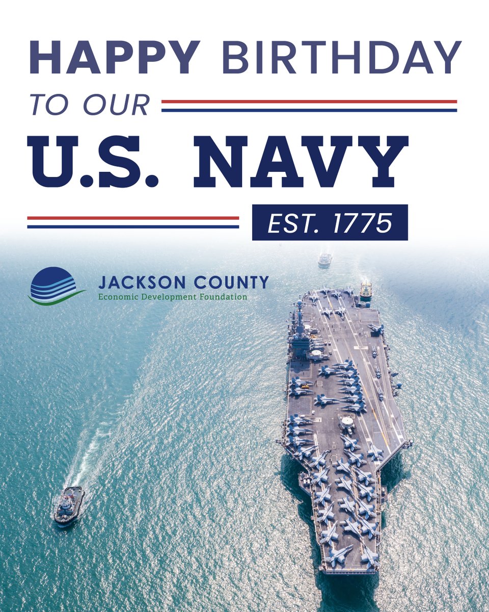 Today, we proudly celebrate the U.S. Navy's birthday, established in 1775 during the American Revolution. In Jackson County, the Navy's impact is felt through its strategic importance and as a significant economic driver. Here's to the legacy and commitment of the U.S. Navy!