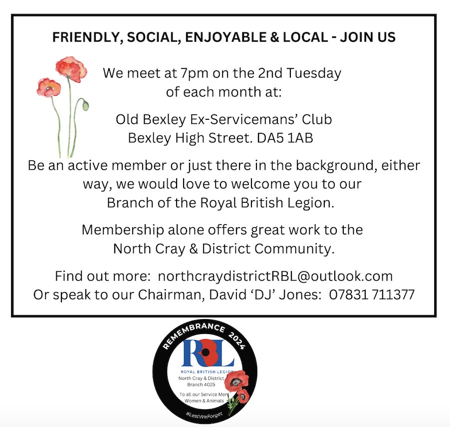 NorthCrayDisRBL's tweet photo. It's easy to join our Branch of @PoppyLegion &amp; do good work in #NorthCray @LBofBexley - Call or visit the #RBL website &amp; state Branch 4025 when joining!  That's it - you will be an instant member of @NorthCrayDisRBL Feel free to come along &amp; meet us, we're a friendly bunch! https://t.co/M1DPKNfoOQ